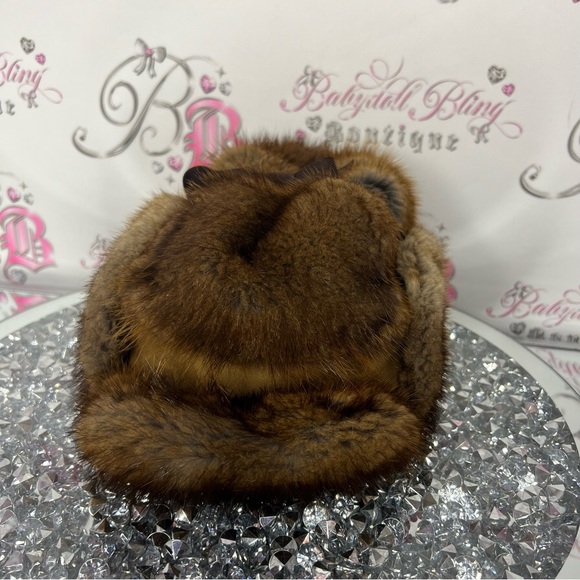 Beaver fur hat toque winter handmade ribbon tie up top military style warm furry - Picture 5 of 10
